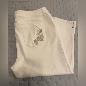Chico’s Women's White Embroidered Capri Jeans